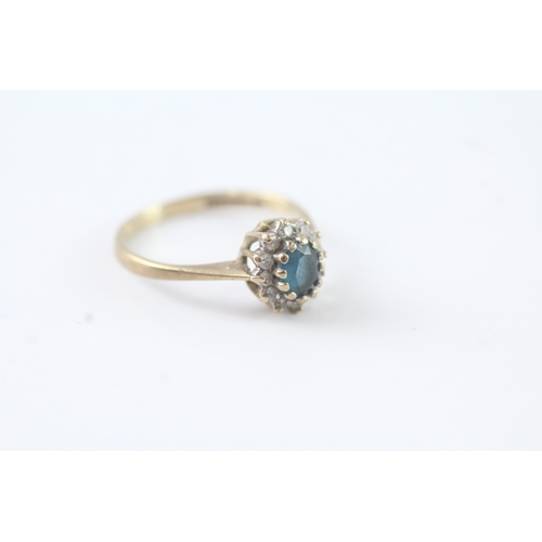 50 - 9ct gold diamond & blue gemstone cluster dress ring (1.5g) Size J