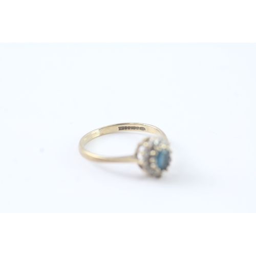 50 - 9ct gold diamond & blue gemstone cluster dress ring (1.5g) Size J