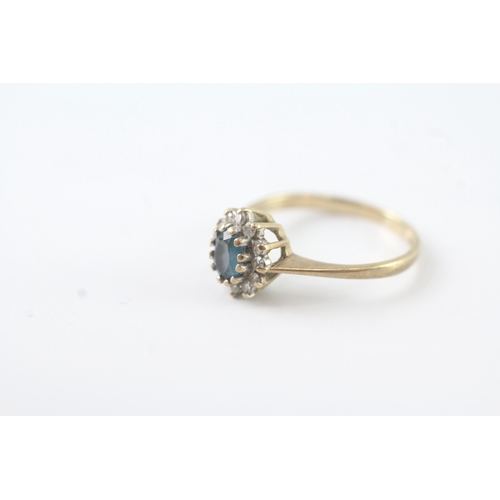 50 - 9ct gold diamond & blue gemstone cluster dress ring (1.5g) Size J