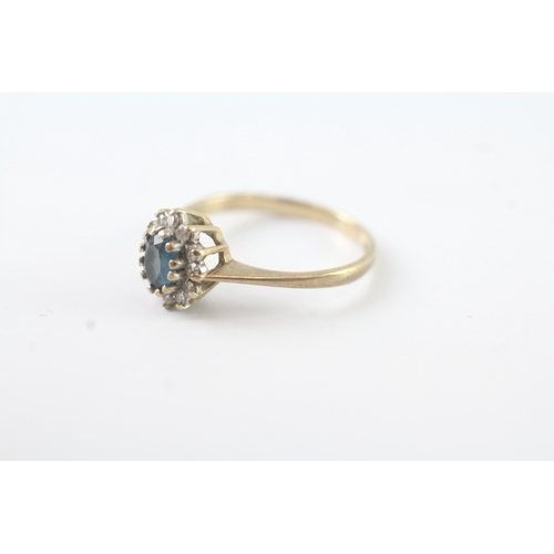 50 - 9ct gold diamond & blue gemstone cluster dress ring (1.5g) Size J