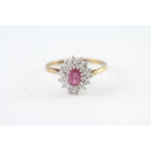 58 - 9ct gold vintage ruby & diamond cluster ring (2.6g) Size S