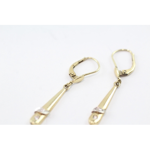 6 - 14ct gold diamond drop earrings (2.4g)