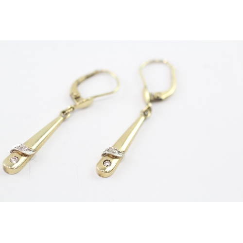 6 - 14ct gold diamond drop earrings (2.4g)