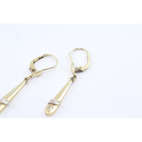 6 - 14ct gold diamond drop earrings (2.4g)