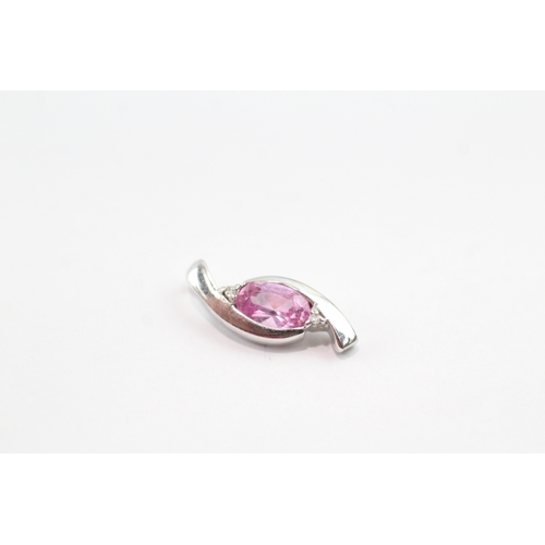 75 - 9ct white gold diamond & pink sapphire twist pendant (0.8g)