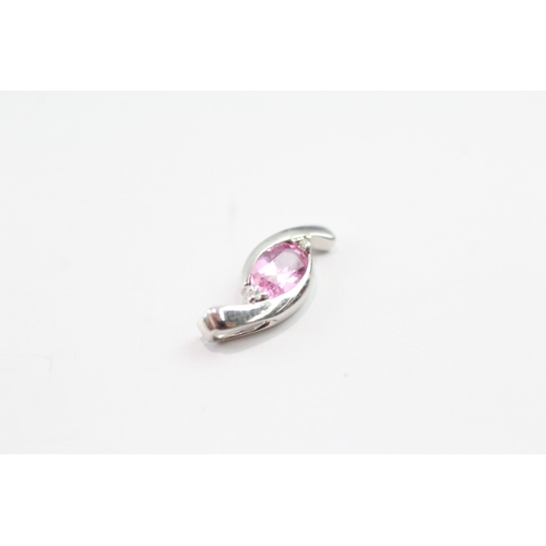 75 - 9ct white gold diamond & pink sapphire twist pendant (0.8g)