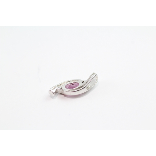 75 - 9ct white gold diamond & pink sapphire twist pendant (0.8g)