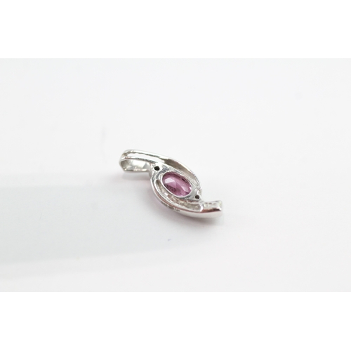 75 - 9ct white gold diamond & pink sapphire twist pendant (0.8g)