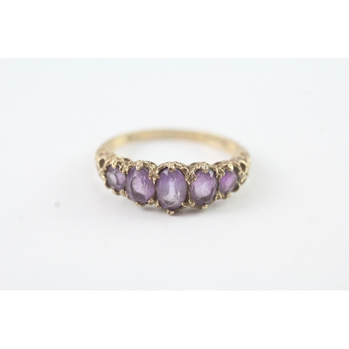 85 - 9ct gold amethyst five stone dress ring (2.8g) Size P