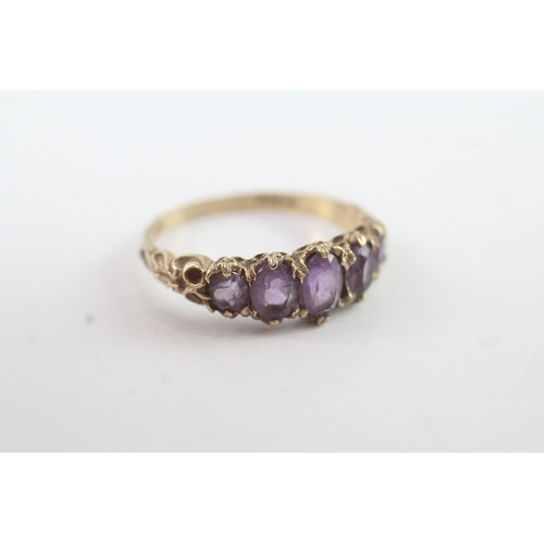 85 - 9ct gold amethyst five stone dress ring (2.8g) Size P