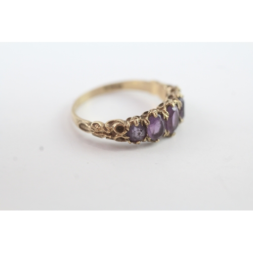 85 - 9ct gold amethyst five stone dress ring (2.8g) Size P