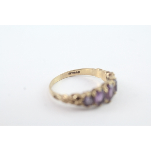 85 - 9ct gold amethyst five stone dress ring (2.8g) Size P