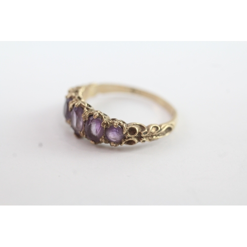 85 - 9ct gold amethyst five stone dress ring (2.8g) Size P