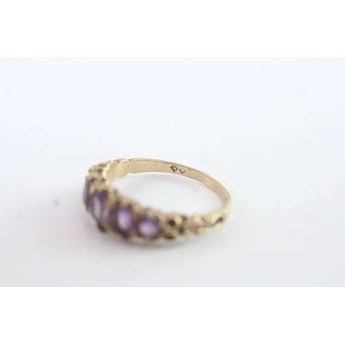 85 - 9ct gold amethyst five stone dress ring (2.8g) Size P