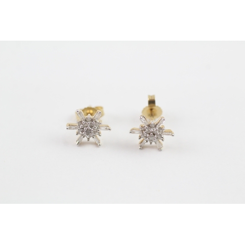 91 - 9ct gold brutalist diamond cluster stud earrings (1g)