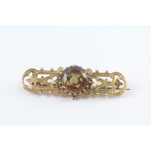 97 - 15ct gold antique citrine set bar brooch (3.7g)