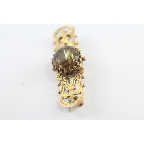 97 - 15ct gold antique citrine set bar brooch (3.7g)