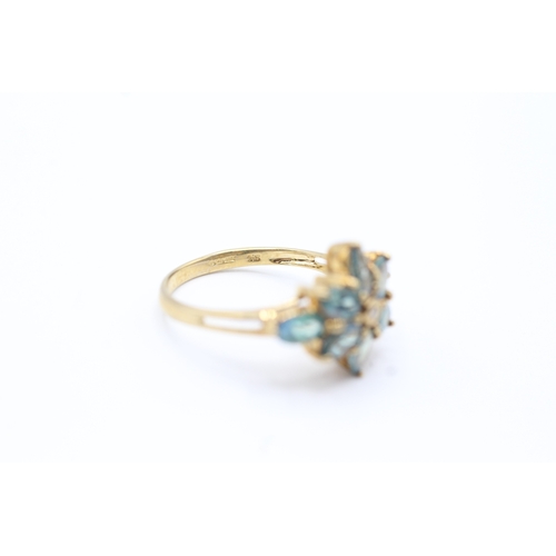 105 - 9ct gold diamond and green gemstone ring (2.7g) Size N