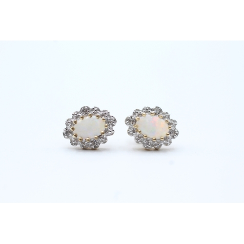 110 - 9ct gold opal halo stud earrings (1.5g)