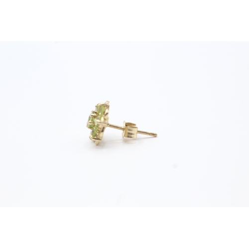 123 - 9ct gold peridot floral halo earrings (1.2g)