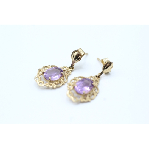 125 - 9ct gold amethyst drop earrings (1.4g)