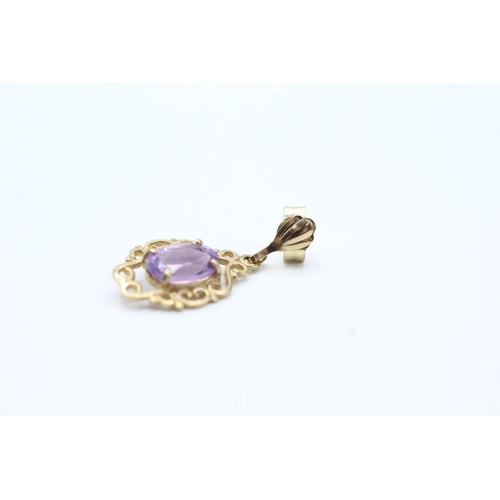 125 - 9ct gold amethyst drop earrings (1.4g)