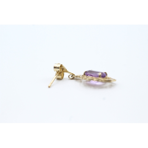 125 - 9ct gold amethyst drop earrings (1.4g)