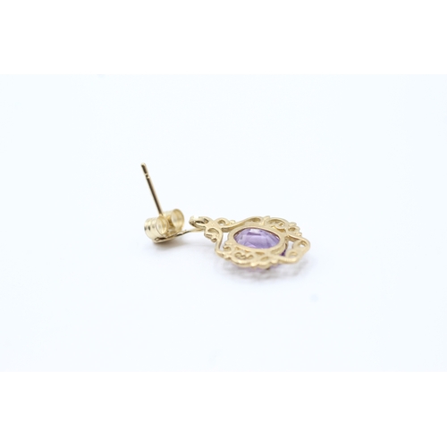 125 - 9ct gold amethyst drop earrings (1.4g)