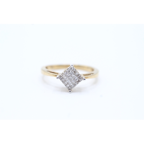 147 - 10kt gold diamond set cluster ring (2.2g) Size N