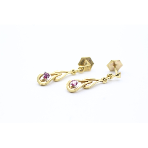 148 - 9ct gold ruby twist drop earrings (1.8g)