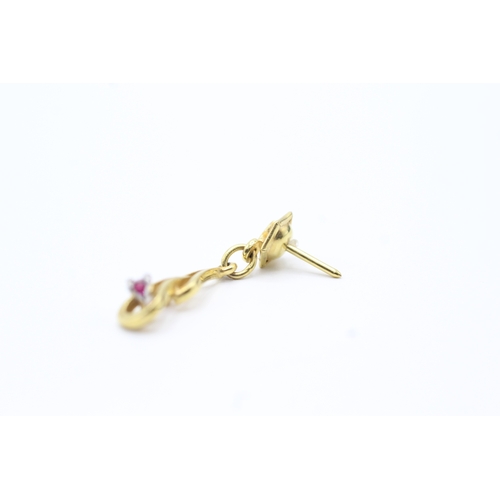 148 - 9ct gold ruby twist drop earrings (1.8g)