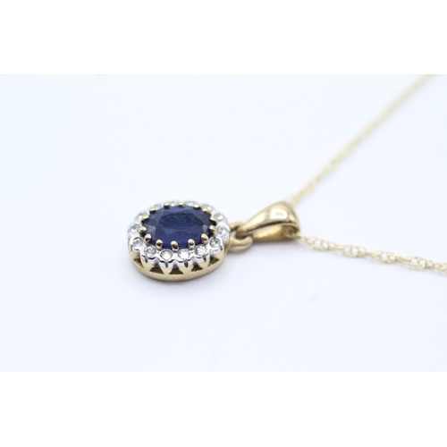 150 - 9ct gold diamond and sapphire pendant necklace (2.1g)