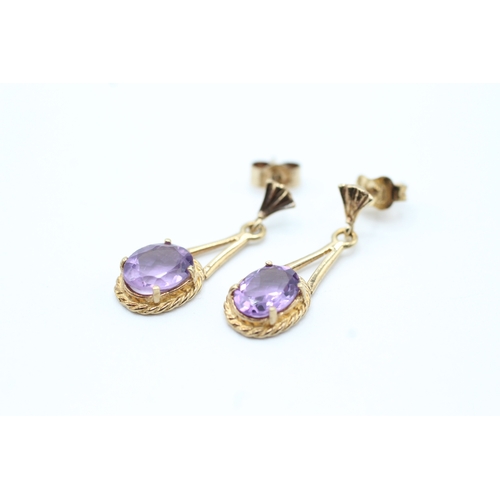 151 - 9ct gold amethyst drop earrings (2.2g)