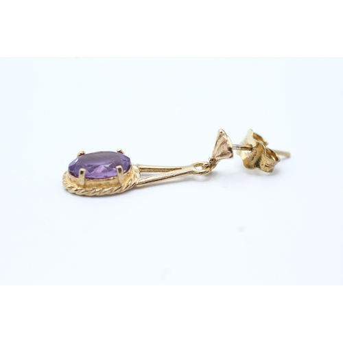 151 - 9ct gold amethyst drop earrings (2.2g)