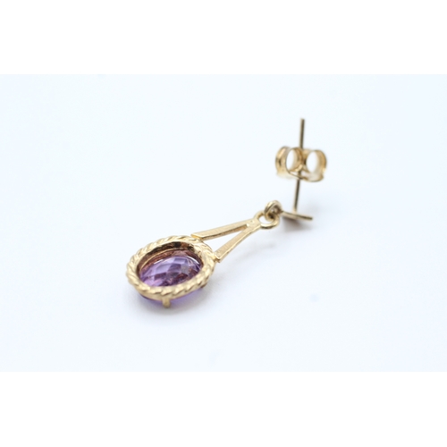 151 - 9ct gold amethyst drop earrings (2.2g)