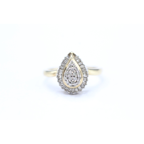 153 - 9ct gold diamond tear drop cluster ring (2.5g) Size O