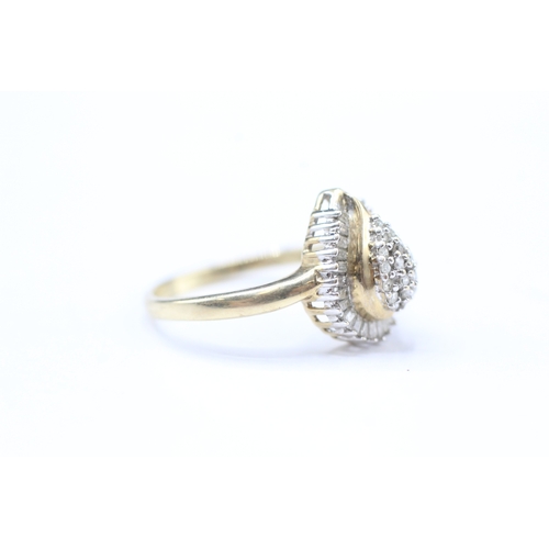 153 - 9ct gold diamond tear drop cluster ring (2.5g) Size O