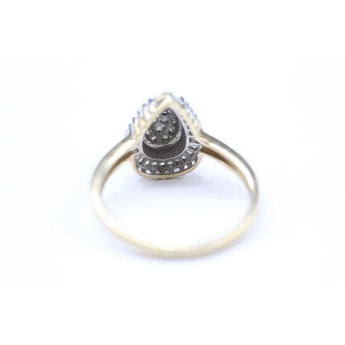 153 - 9ct gold diamond tear drop cluster ring (2.5g) Size O