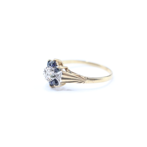 163 - 9ct gold diamond & sapphire cluster dress ring (1.7g) Size N