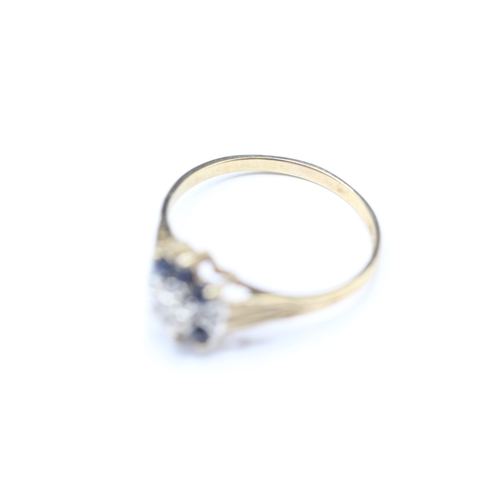 163 - 9ct gold diamond & sapphire cluster dress ring (1.7g) Size N