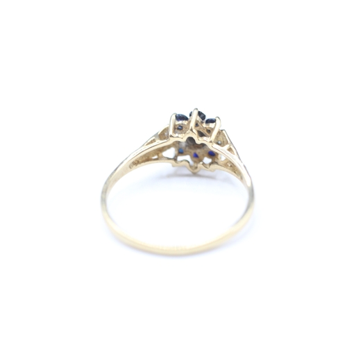 163 - 9ct gold diamond & sapphire cluster dress ring (1.7g) Size N