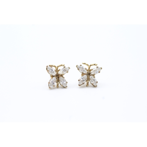 171 - 9ct gold clear gemstone butterfly stud earrings (0.7g)