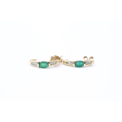 175 - 9ct gold diamond and emerald half hoop earrings (1.5g)