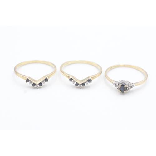 22 - 3x 9ct gold sapphire & diamond wedding set (5.3g) Size V