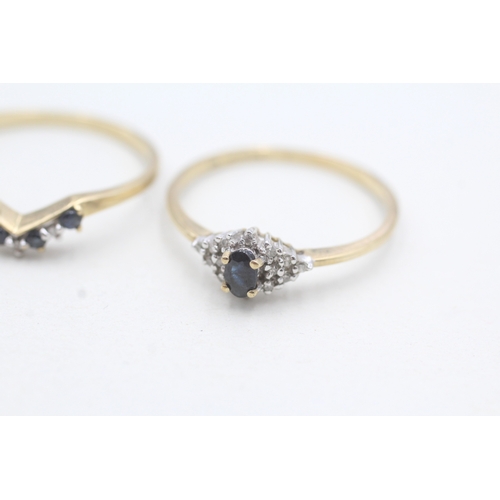 22 - 3x 9ct gold sapphire & diamond wedding set (5.3g) Size V