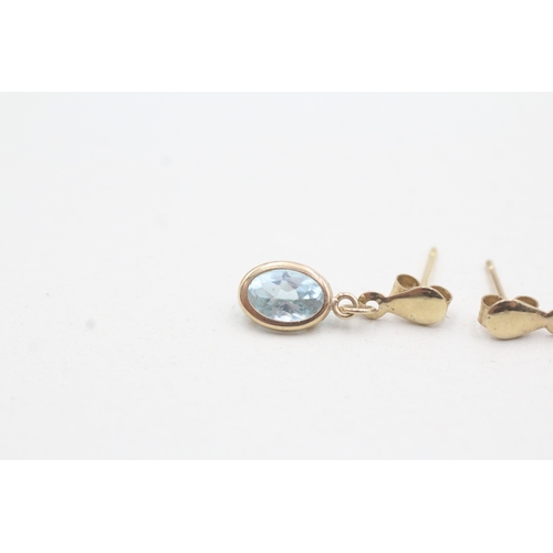 24 - 9ct gold blue gemstone drop earrings (0.8g)