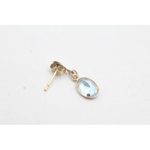 24 - 9ct gold blue gemstone drop earrings (0.8g)