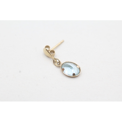 24 - 9ct gold blue gemstone drop earrings (0.8g)