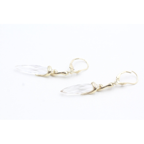 39 - 9ct gold quartz Uri Geller snake drop earrings (3.5g)