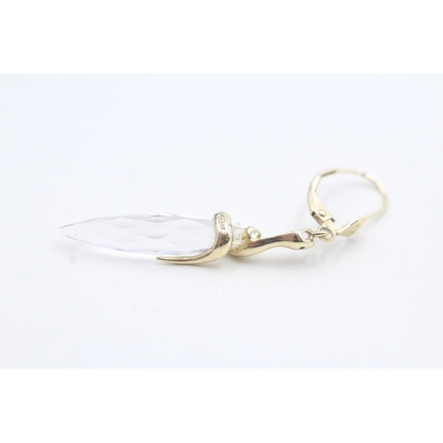 39 - 9ct gold quartz Uri Geller snake drop earrings (3.5g)